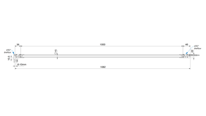Stabilisatiestang set glas-wand 1000 mm - 8794 - Technische Tekening